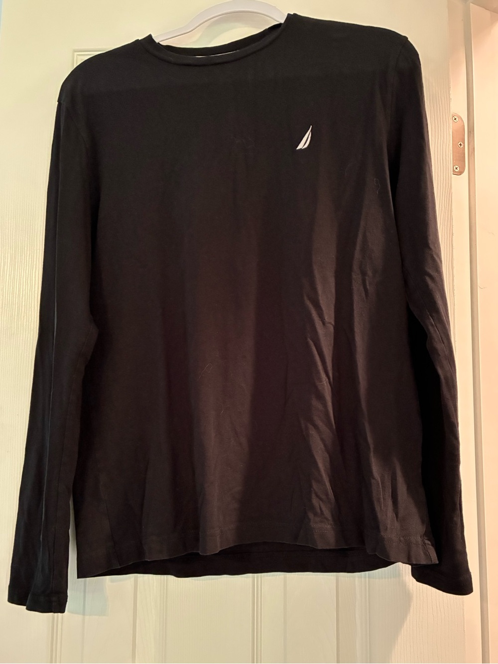 Nautica Black Long Sleeve Crew Neck Tee with White Sail Logo